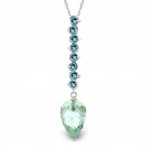 12.8 Carat 14K Solid White Gold Necklace Pointy Briolette Drop Blue Topaz