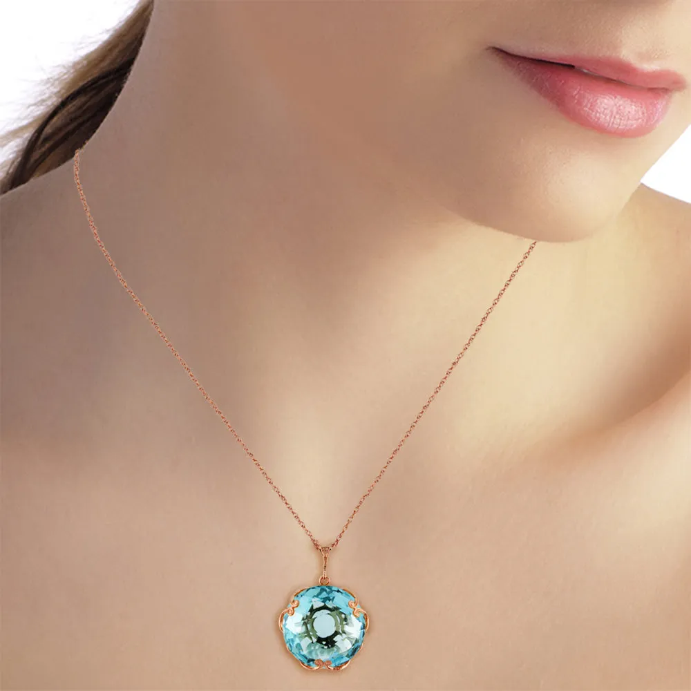 14K Solid Rose Gold Round Blue Topaz Necklace