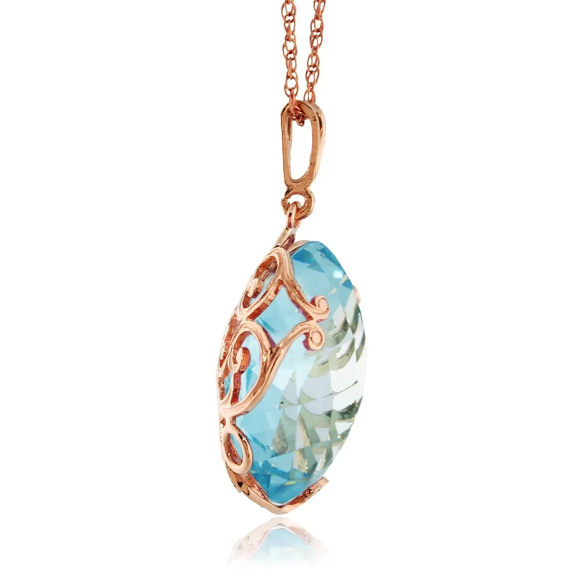 14K Solid Rose Gold Round Blue Topaz Necklace