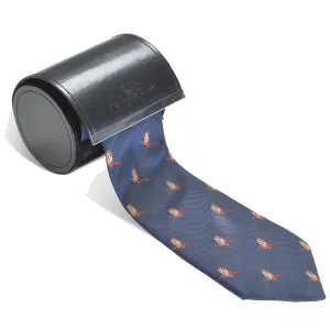 ALAN PAINE Ripon Silk Tie - Flying Pheasant Design - Navy