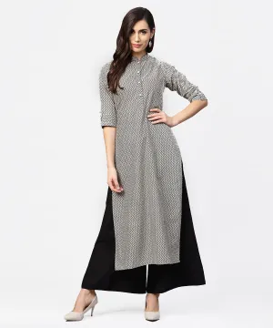 Black Zig Zag Printed 3/4Th Sleeve Cotton Kurta With Black Knee Length Palazzo