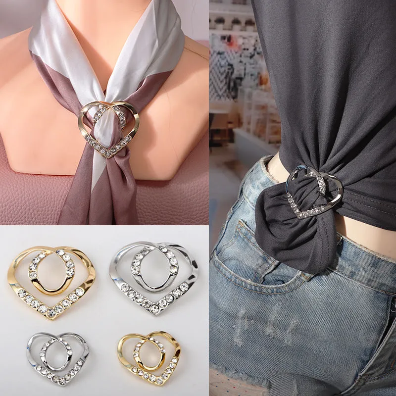 Chic Heart Rhinestone Scarf Buckle for Shirts and TShirts