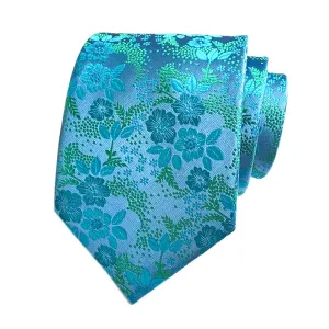 Classy Men Cyan Floral Silk Tie