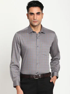 Cotton Grey Regular Fit Checked Formal Shirts