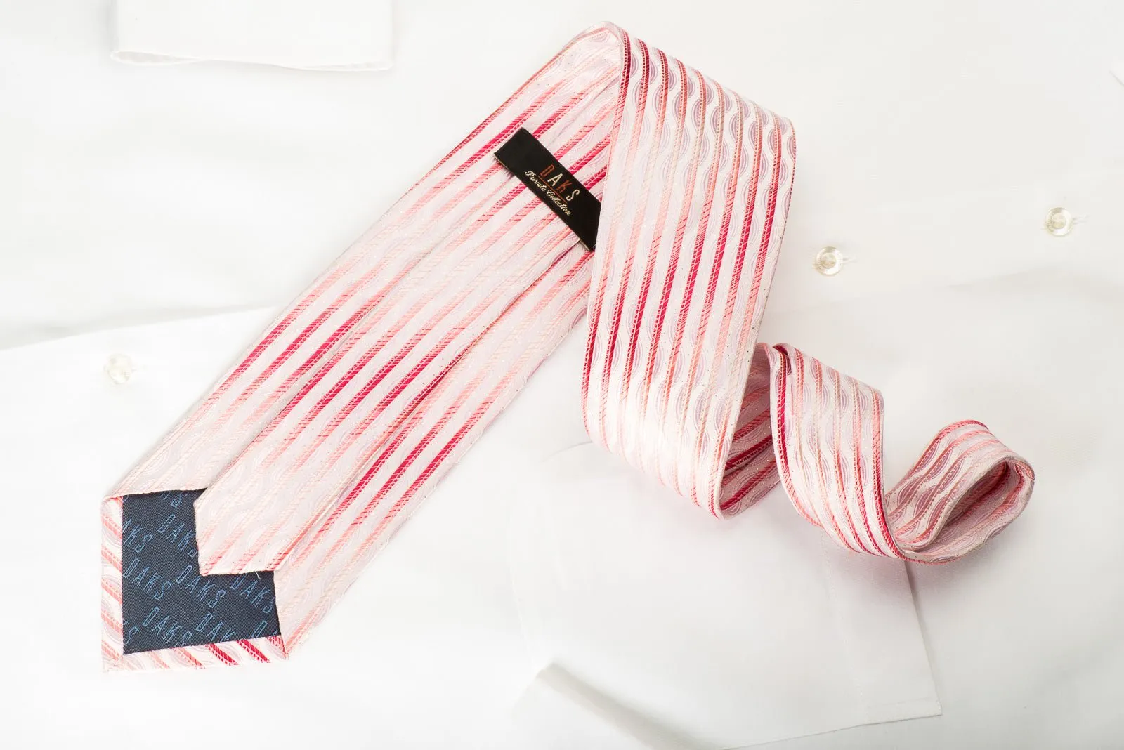 Daks Woven Silk Tie Vertical Striped On Pink With Silver Sparkles