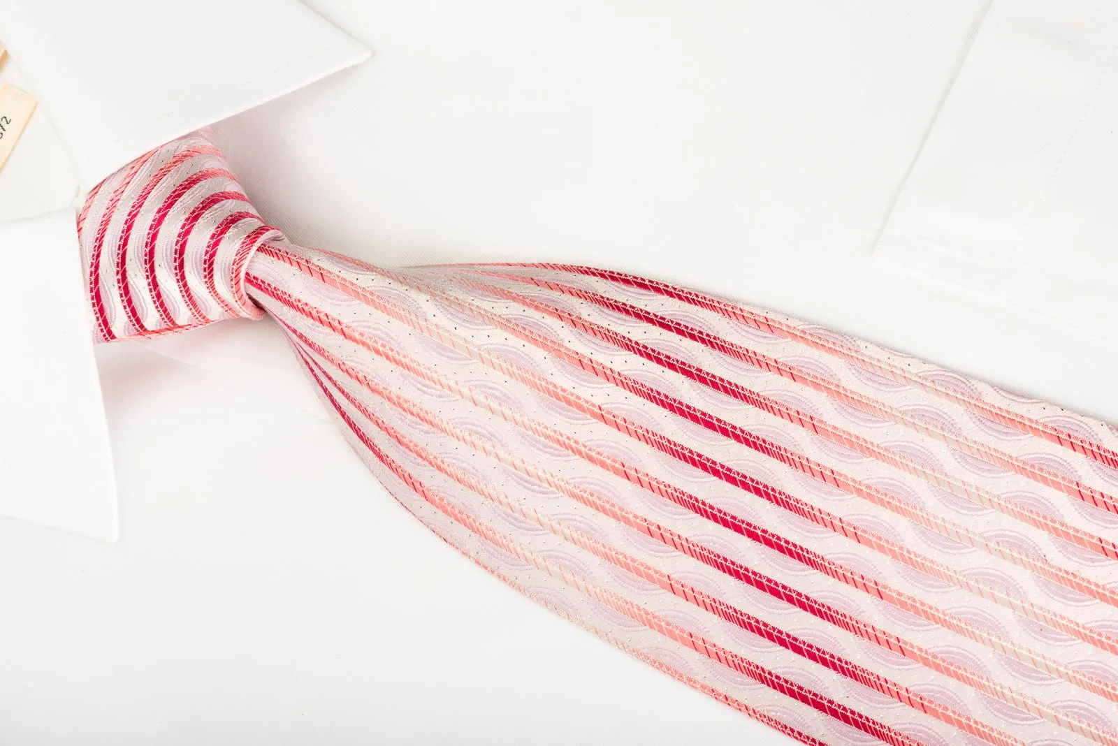 Daks Woven Silk Tie Vertical Striped On Pink With Silver Sparkles