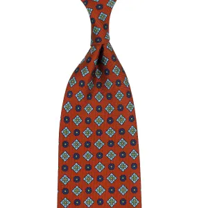 Floral Printed Silk Tie - Rust - Hand-Rolled