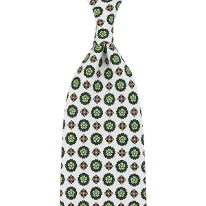 Floral Printed Silk Tie - White - Hand-Rolled