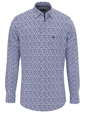 FYNCH HATTON Pure Cotton Shirt - Men's – Modern Flower Print Soft Blue