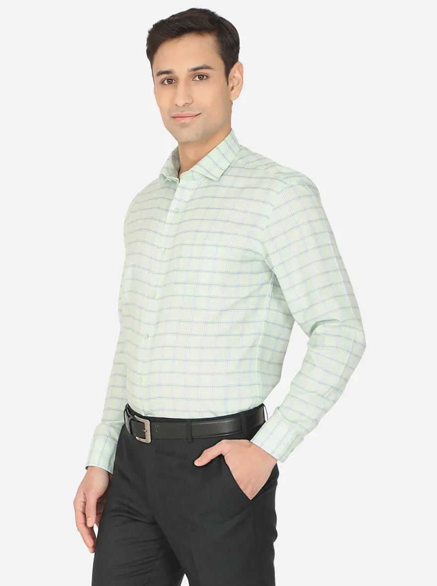 Green & Blue Checked Regular Fit Formal Shirt | Greenfibre