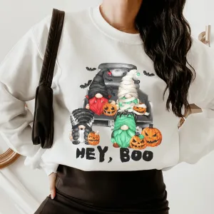 Halloween Gnomes Sweatshirt Fall Gnomes in Truck Crewneck Women's Pullover Gnomes in Costumes, White Grey or Ash Gildan Sweatshirt