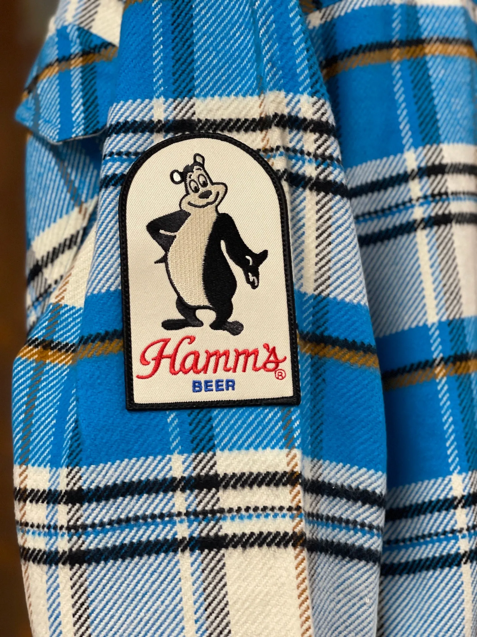 Hamm's HOCKEY BEAR Heavyweight Brawny Flannel- Blue/ White