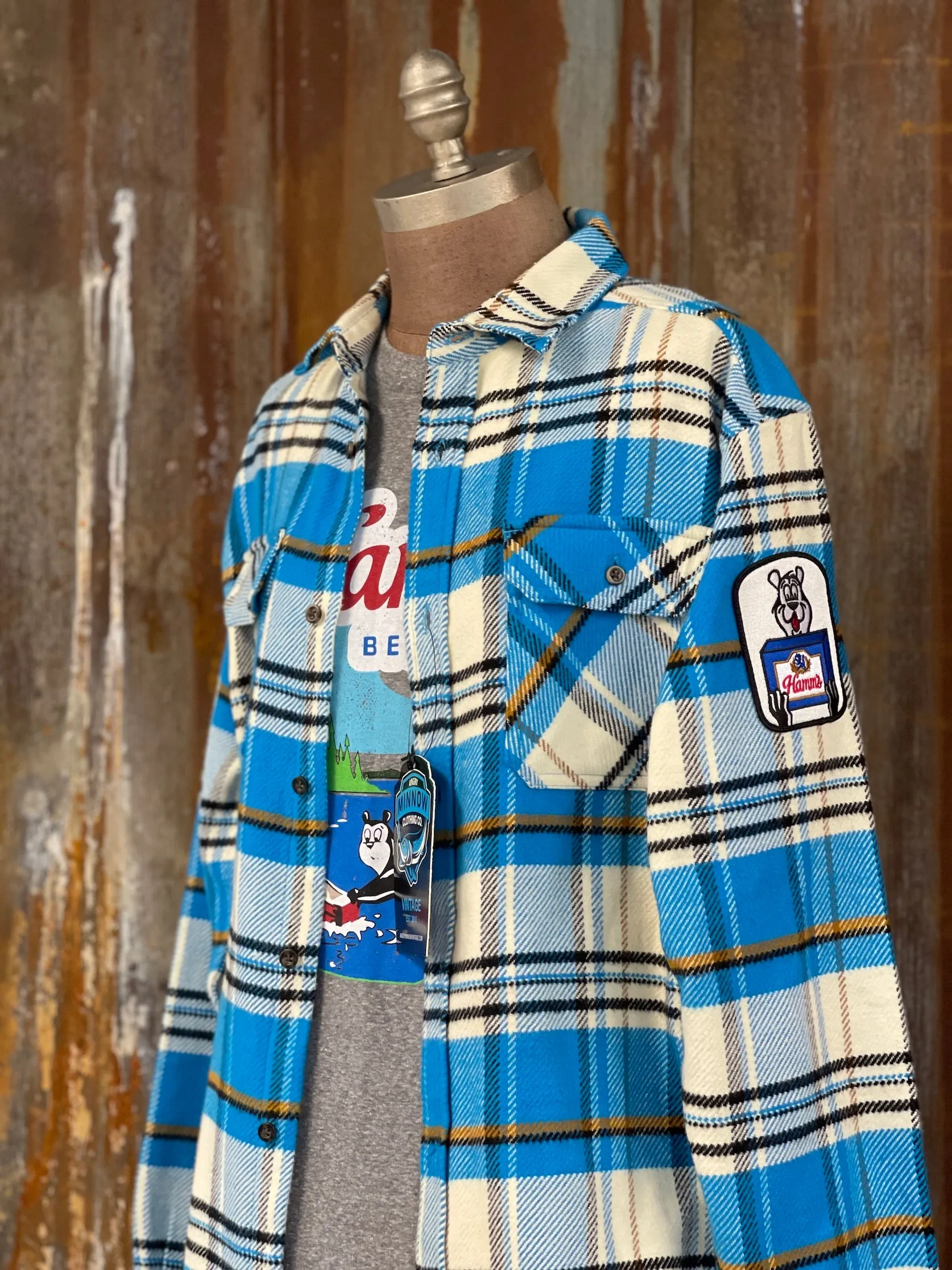 Hamm's HOCKEY BEAR Heavyweight Brawny Flannel- Blue/ White