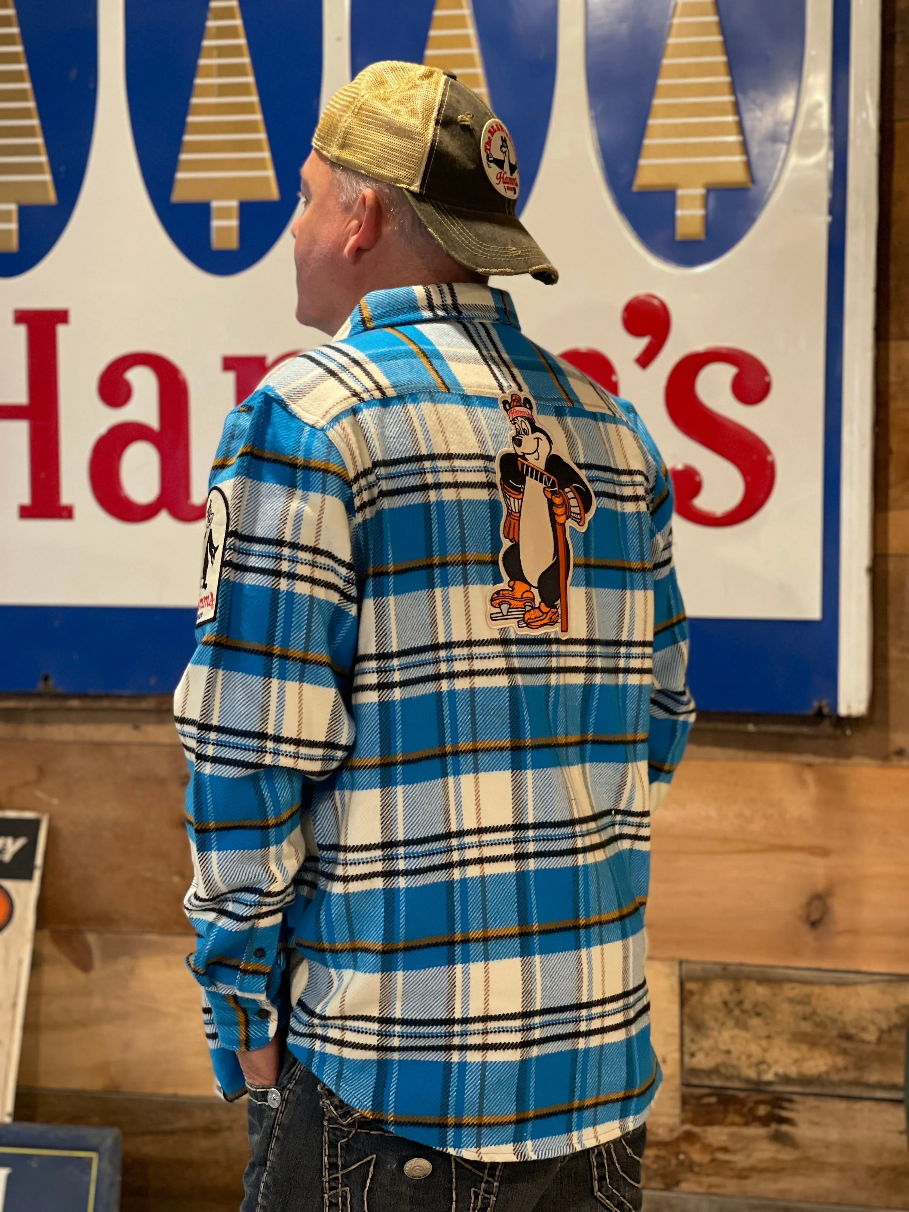 Hamm's HOCKEY BEAR Heavyweight Brawny Flannel- Blue/ White