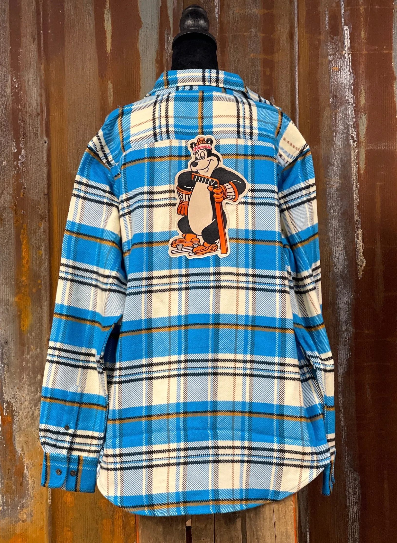 Hamm's HOCKEY BEAR Heavyweight Brawny Flannel- Blue/ White