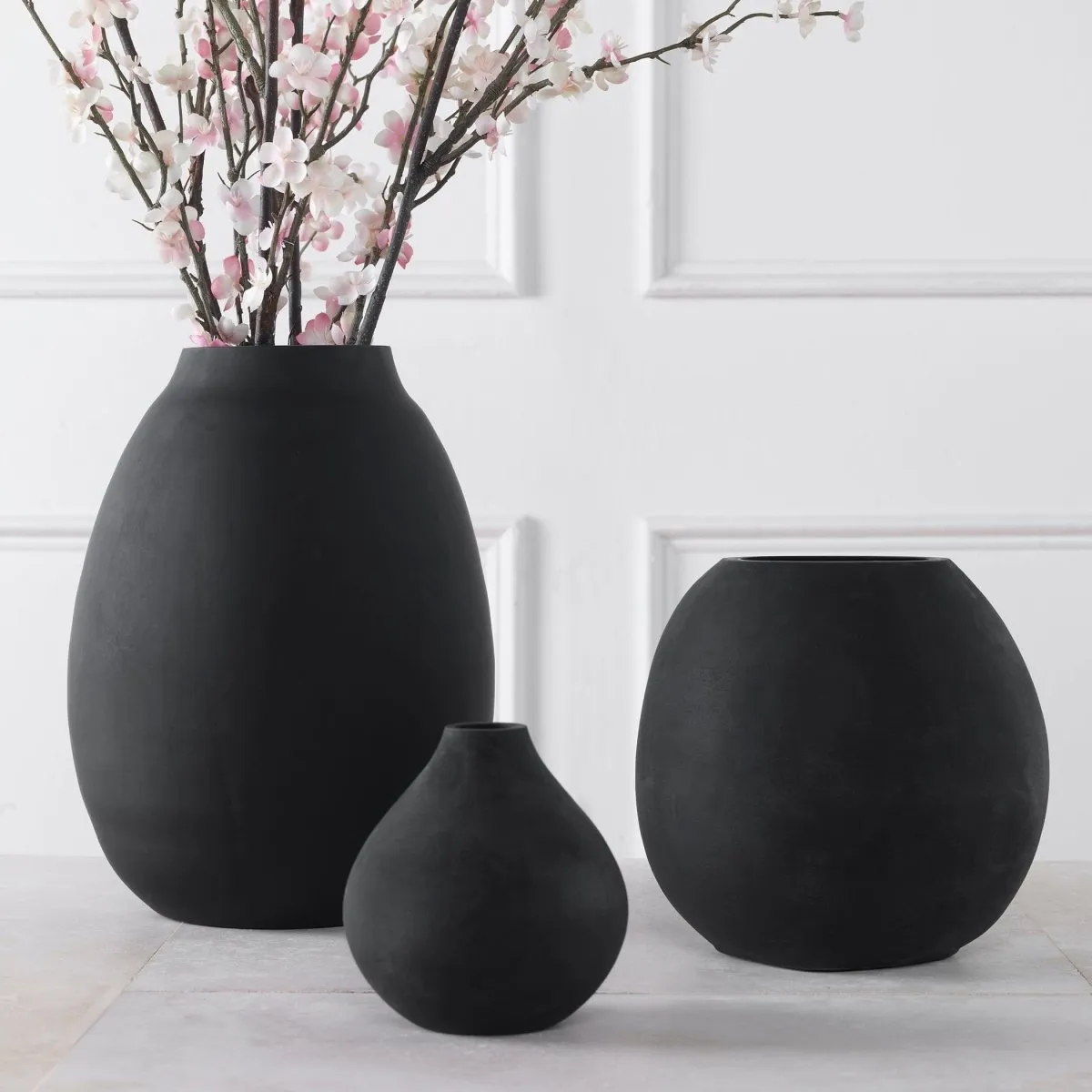 Hearth Matte Black Vases, Set/3