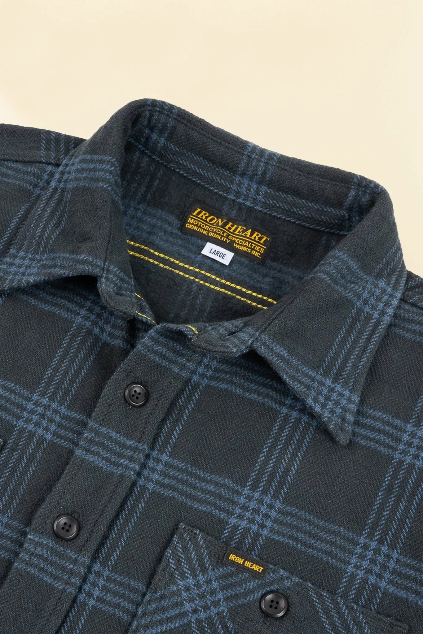 Iron Heart 12oz Slubby Heavy Flannel Check Work Shirt - Black