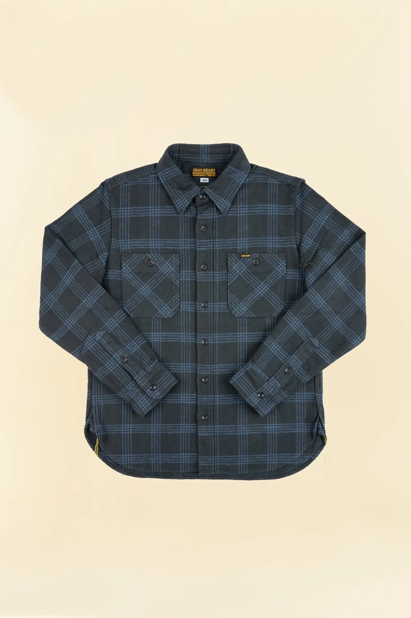 Iron Heart 12oz Slubby Heavy Flannel Check Work Shirt - Black