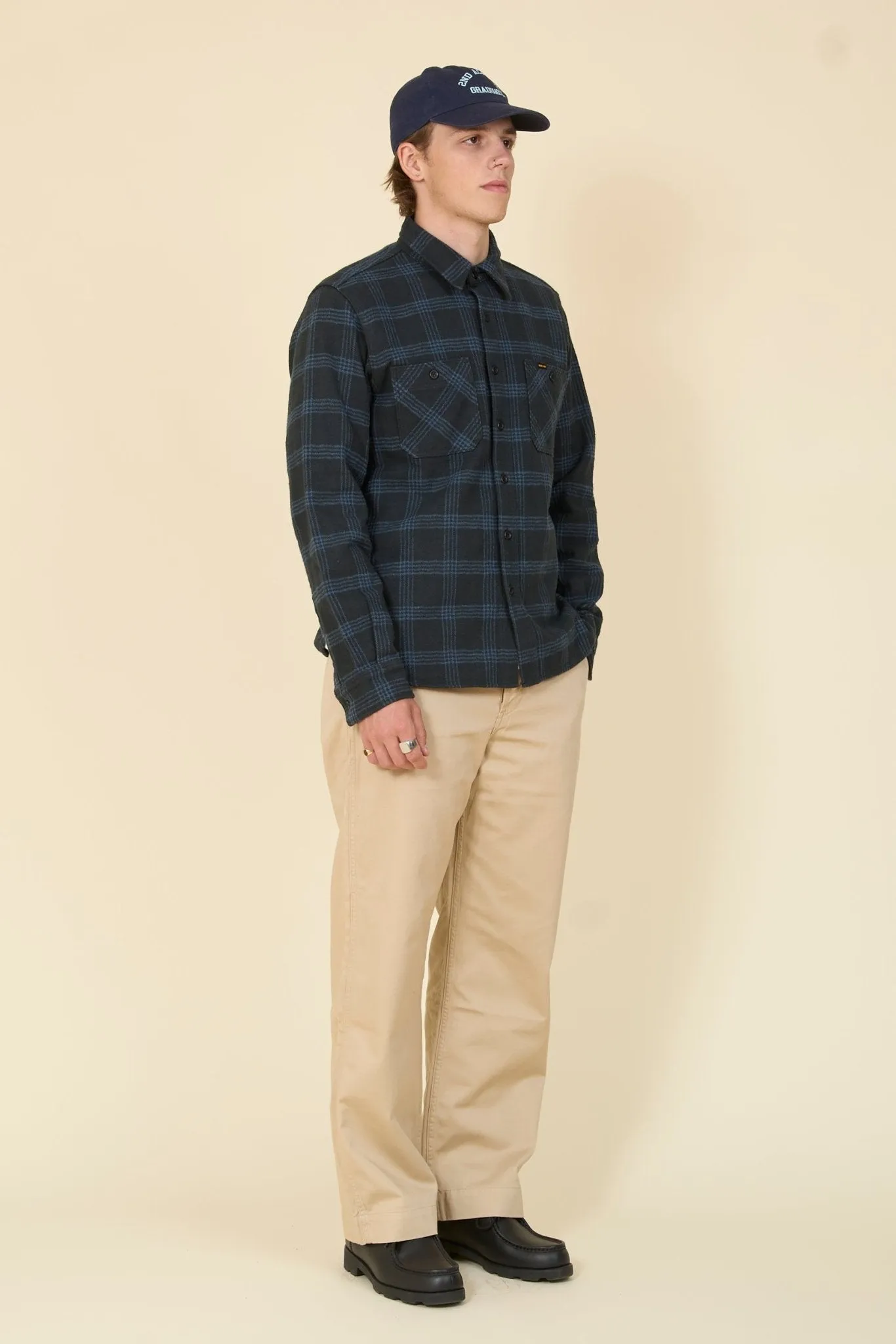 Iron Heart 12oz Slubby Heavy Flannel Check Work Shirt - Black