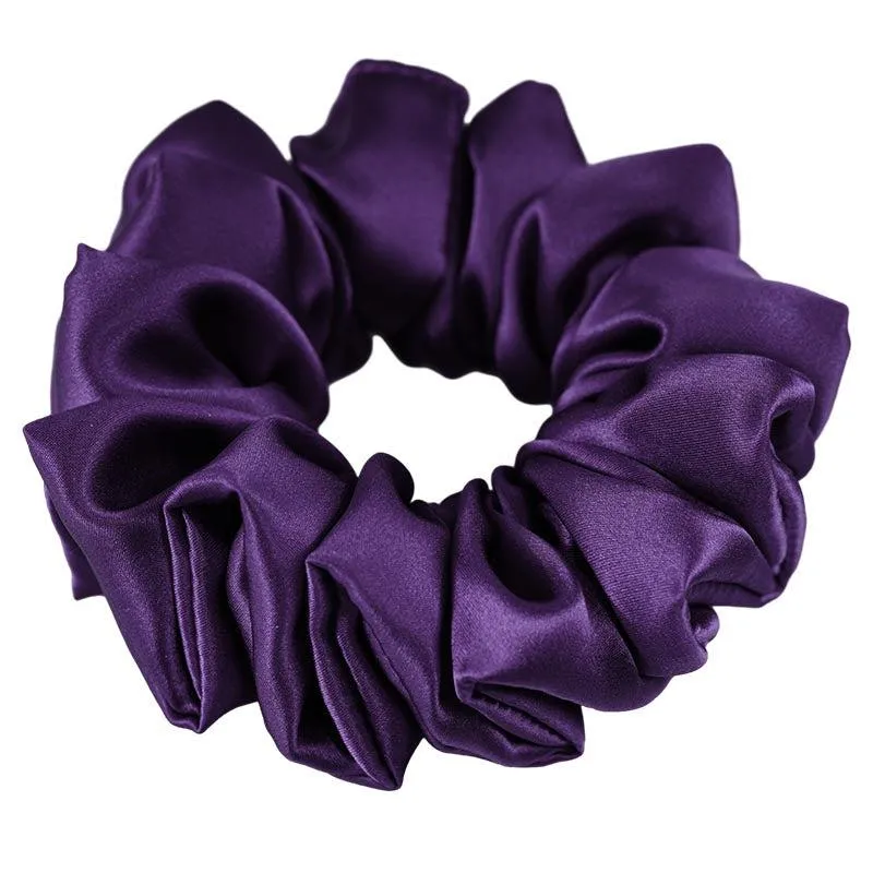 Large Silk Scrunchies Fluffy - Dark Purple