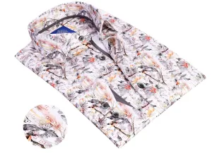 Leaf Print Long Sleeve Shirt - White