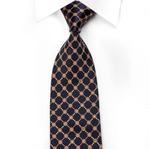 Orange Trellis On Navy Rhinestone Silk Necktie