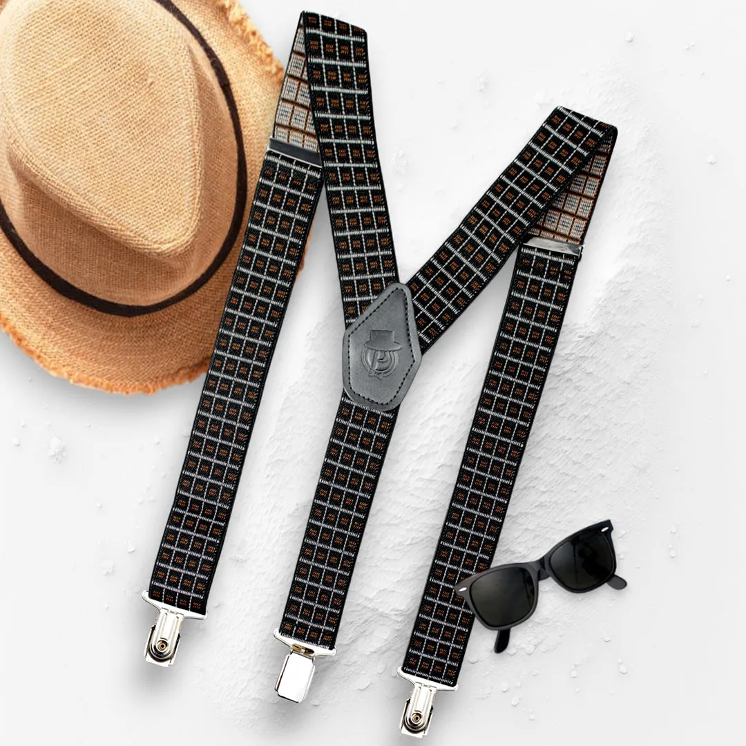 Peluche Checks & Checks Black Suspender for Men