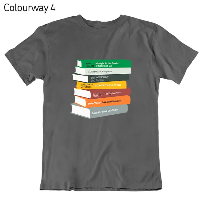 Personalized Grey and Black Bookshelf T-Shirt for Book Lovers