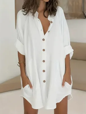 Plus Size Simple Solid Shirt, Casual Button Front Long Sleeve Shirt