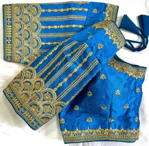 Ravishing Blue Color Heavy Fentam Silk Thread Embroidery Work Designer Ready To Wear Blouse