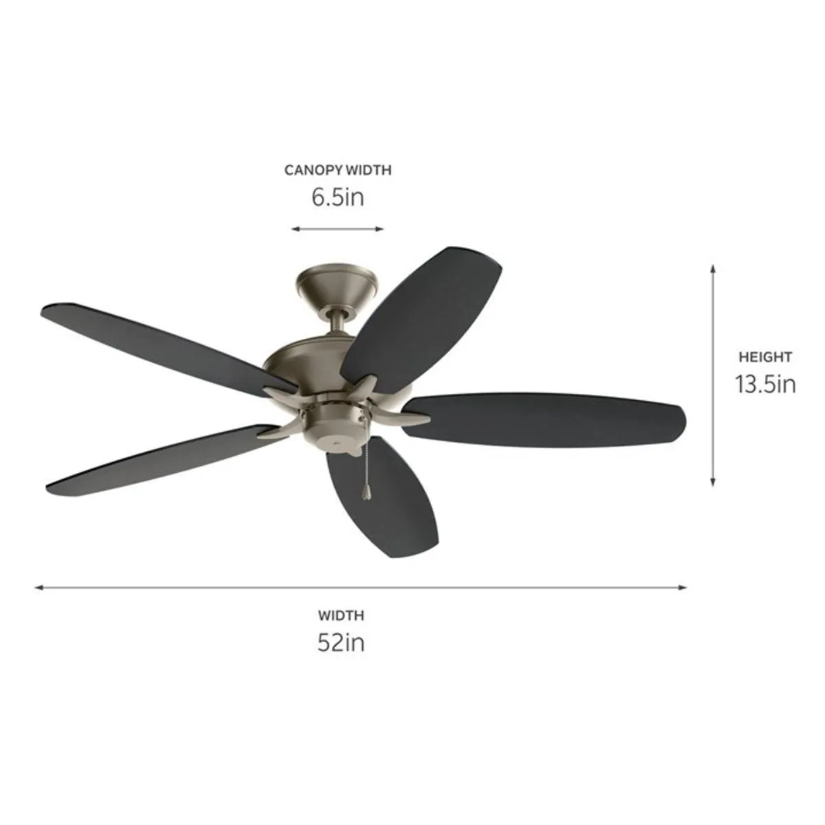 Renew Patio 52 Inch Brushed Nickel Damp Rated Ceiling Fan with Pull Chain