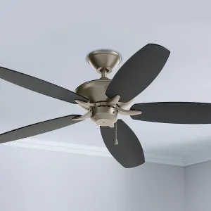 Renew Patio 52 Inch Brushed Nickel Damp Rated Ceiling Fan with Pull Chain