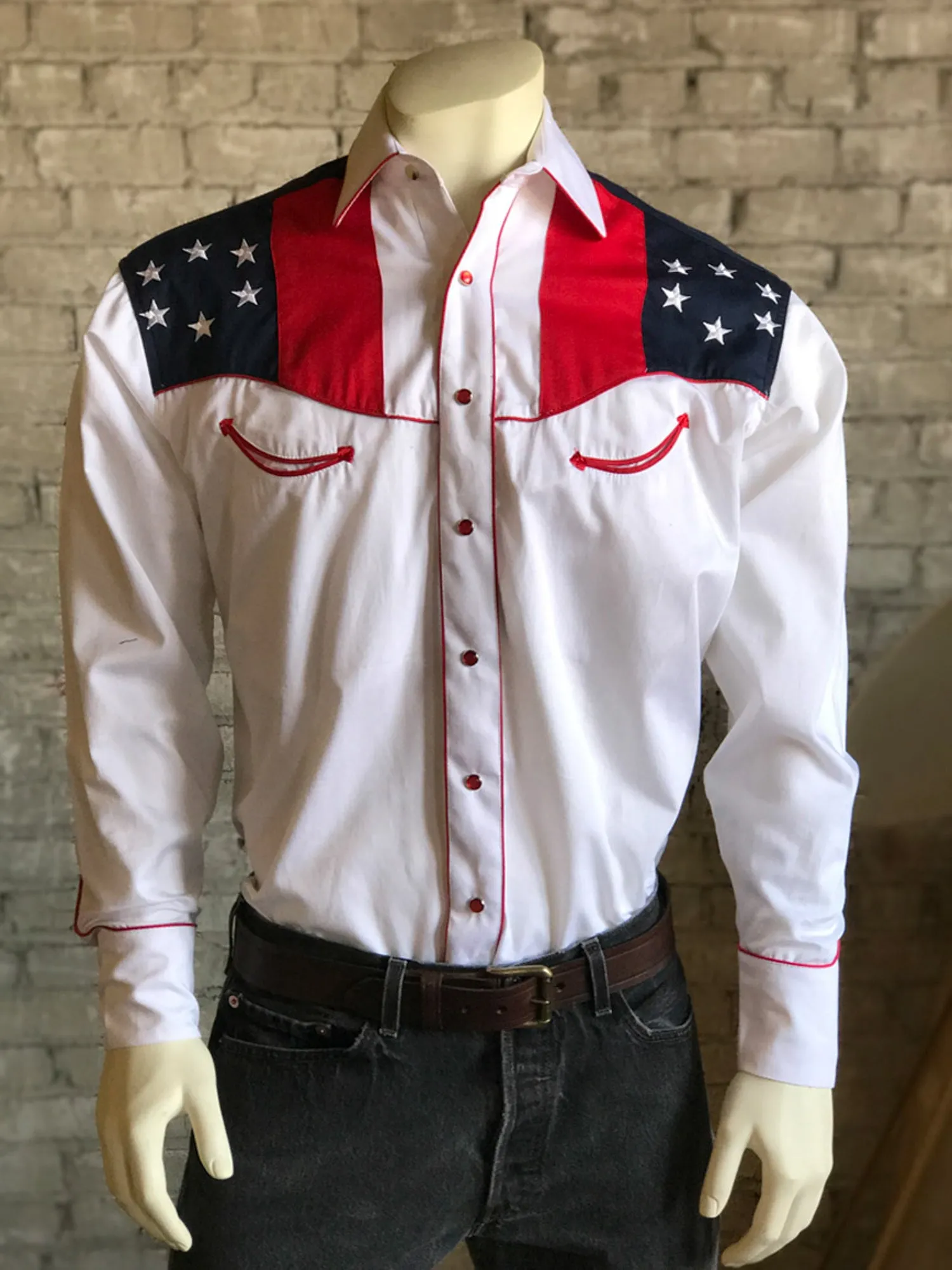 Rockmount Mens Red/White 100% Cotton US Flag & Eagle Western L/S Shirt