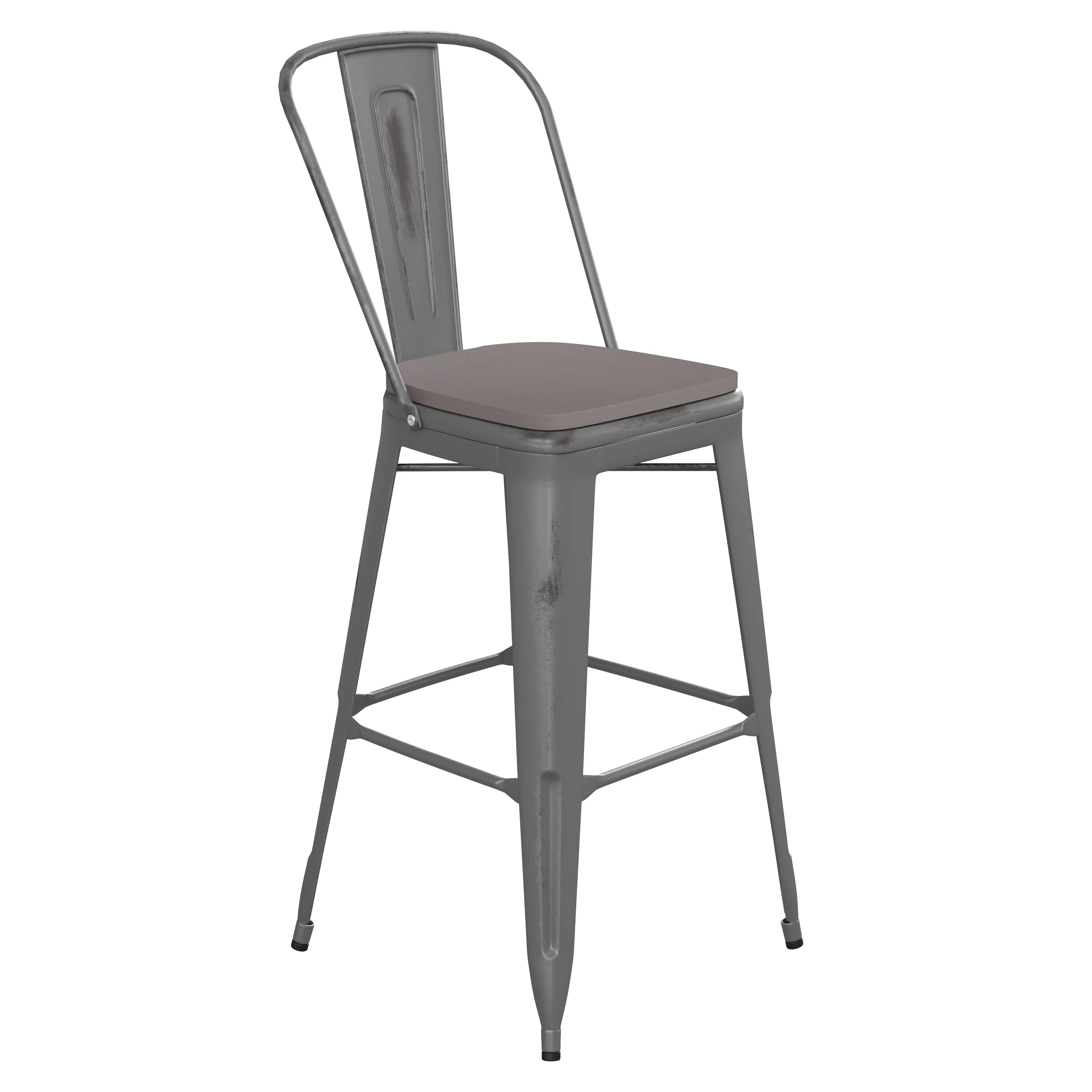 Silver Metal Stool-Gray Seat ET-3534-30-SIL-PL1G-GG