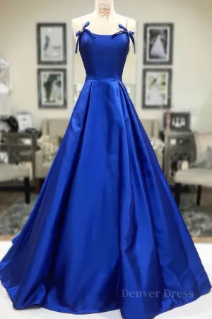 Simple A Line Royal Blue Satin Long Prom Dress Royal Blue Formal Dress Royal Blue Evening Dress