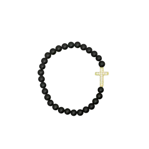 Small Gold Pave Cross Matte Black 6mm