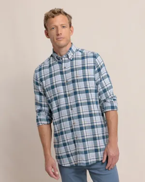 Southern Tide Men's Sweetgrass Plaid Beach Flannel LS Sportshirt / Teal Haze