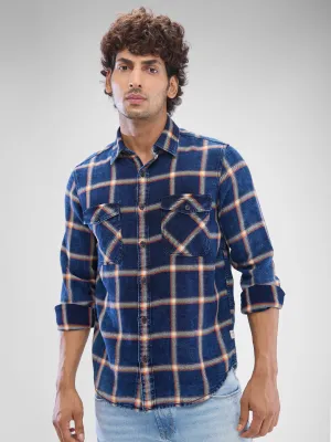 Spykar Indigo Blue Cotton Full Sleeve Raised Collar Shirt For Men