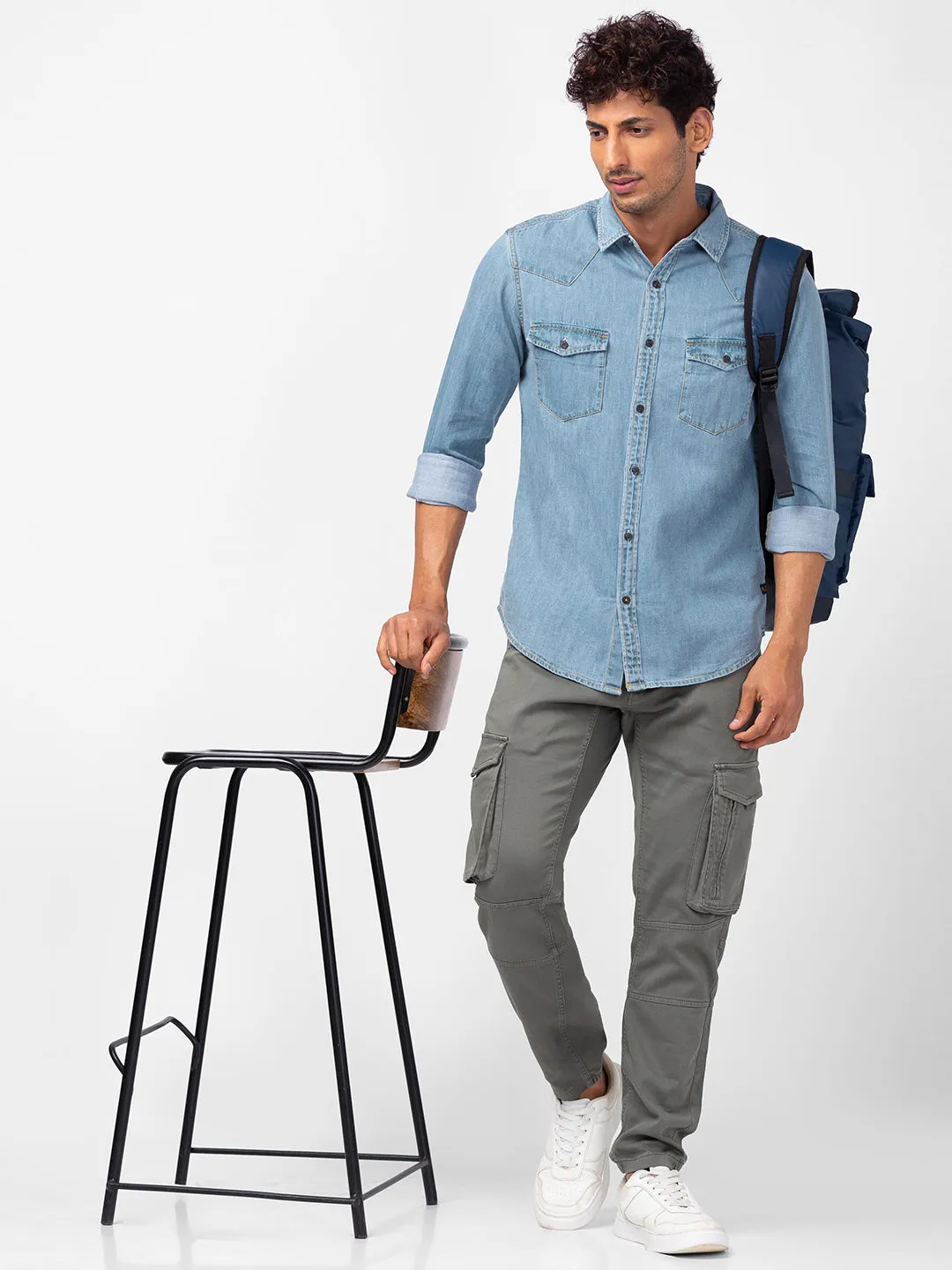 Spykar Men Light Blue Cotton Slim Fit Denim Shirts