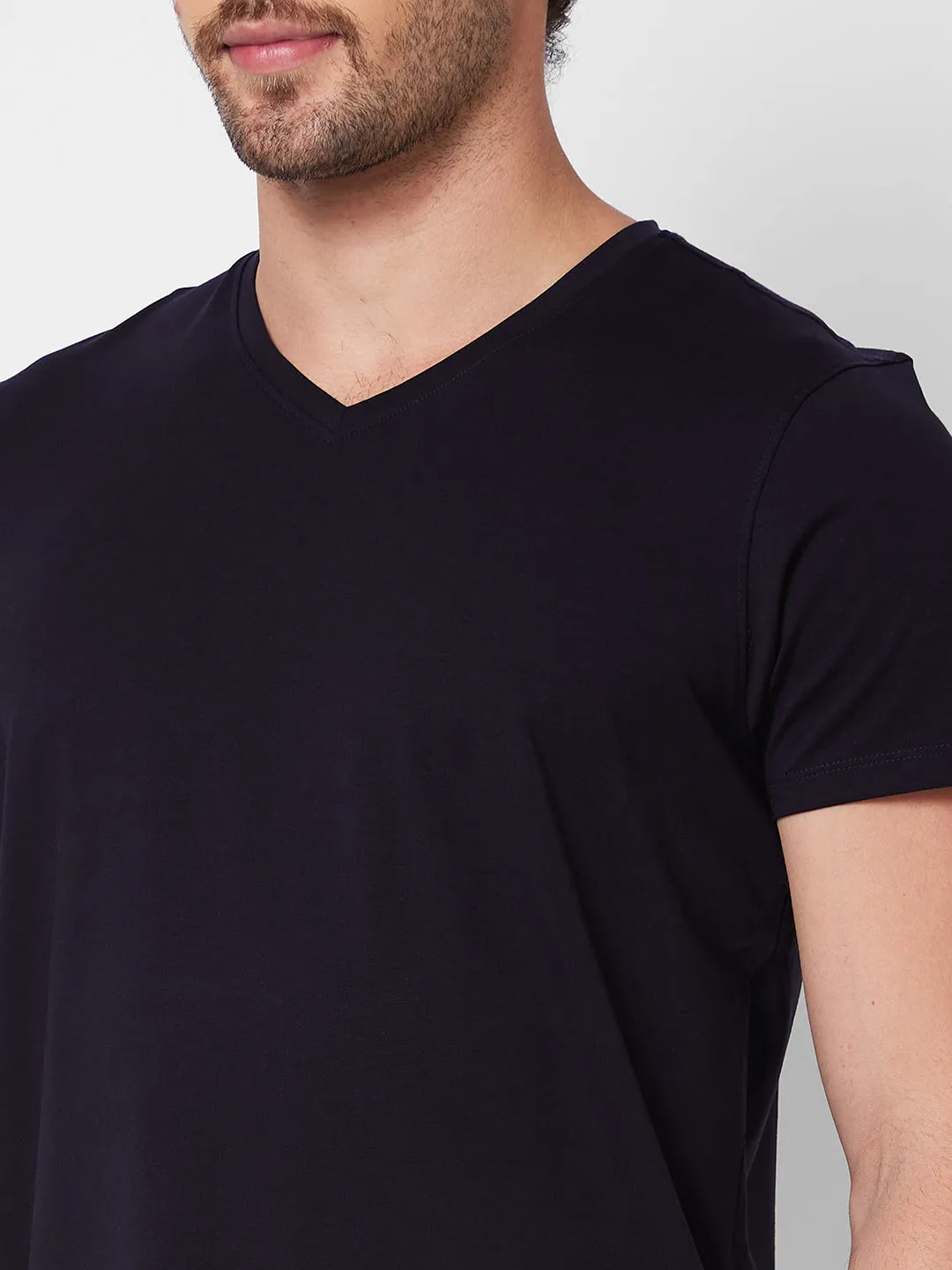 Spykar V NECK HALF SLEEVES Blue T-shirt  For Men