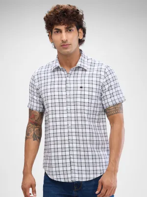 Spykar White Cotton Half Sleeve Raised Collar Shirt For Men