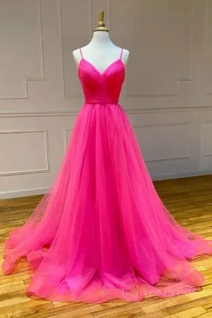 Stylish A Line V Neck Backless Hot Pink Long Prom Dress Backless Hot Pink Formal Graduation Evening Dress