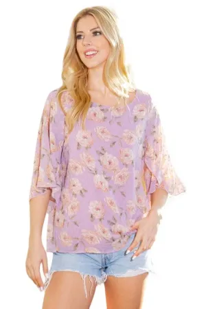 Swiss Dot Floral Print Split Sleeve Blouse