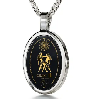 The World of Gemini, 14k White Gold Necklace, Onyx