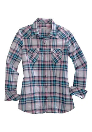 Tin Haul Womens Indigo/Pink 100% Cotton Plaid L/S Shirt S