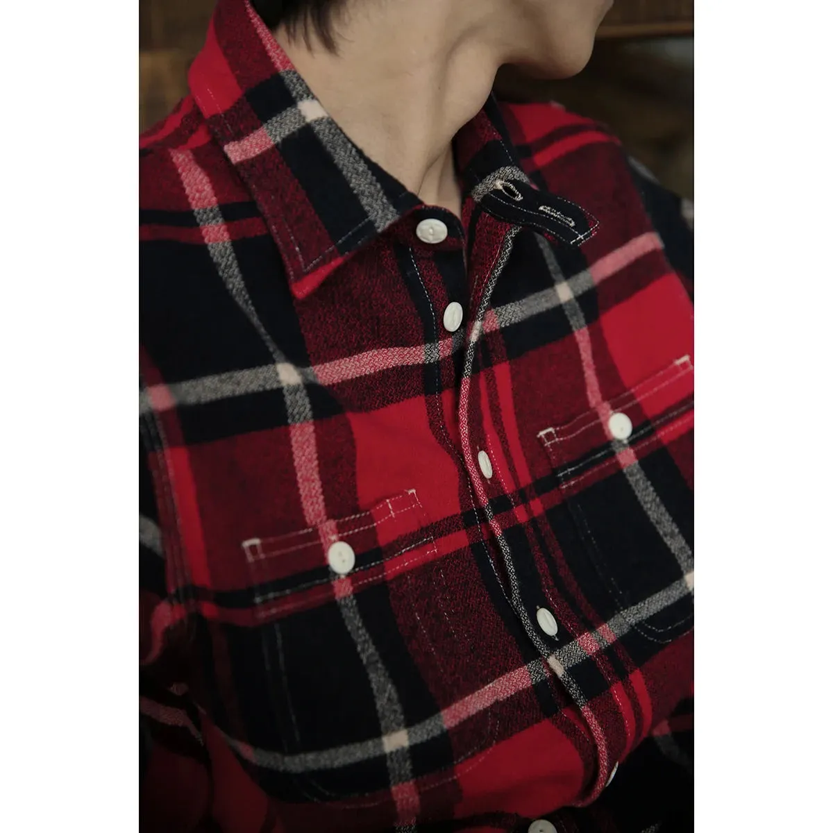 Vintage Style Flannel Work Shirt - Men's Long Sleeve Plaid Casual Shirts