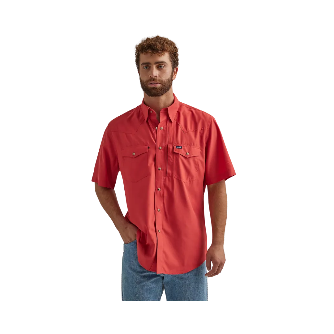 Wrangler Men's Performance Snap Short Sleeve Solid Red Shirt