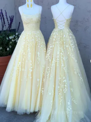 Yellow tulle lace long prom dress yellow tulle lace formal dress